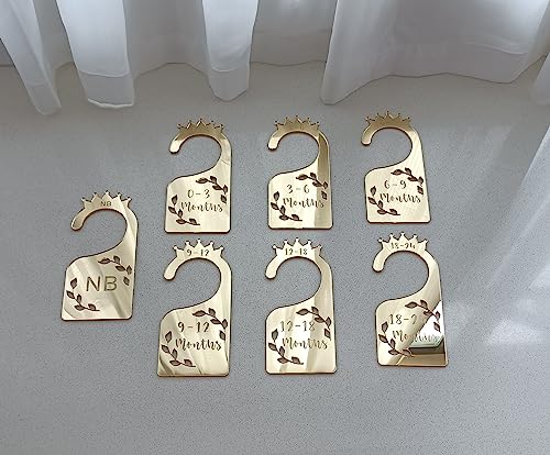 Image of Baby Closet Dividers,Set of 7 Acrylic Mirror Baby Clothes Organizers for Wardrobe Closet Home Nursery from Newborn to 24 Months (Gold Mirror, Model 1)