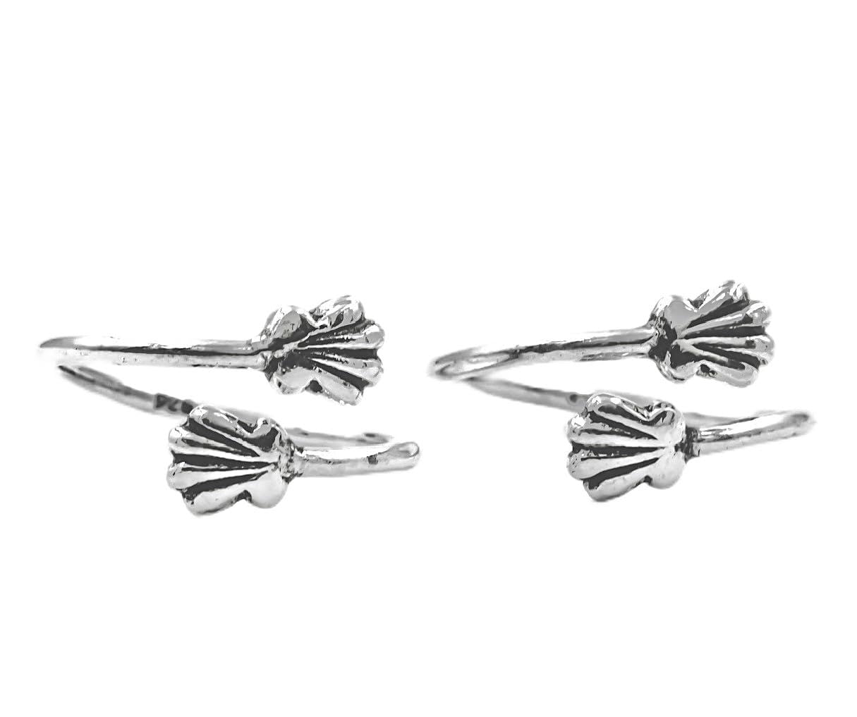 pahel - "the silver that shines" Floral Oxidised Silver Toe Rings Handmade Petal Design, Rustic Ethnic Look-picture-25