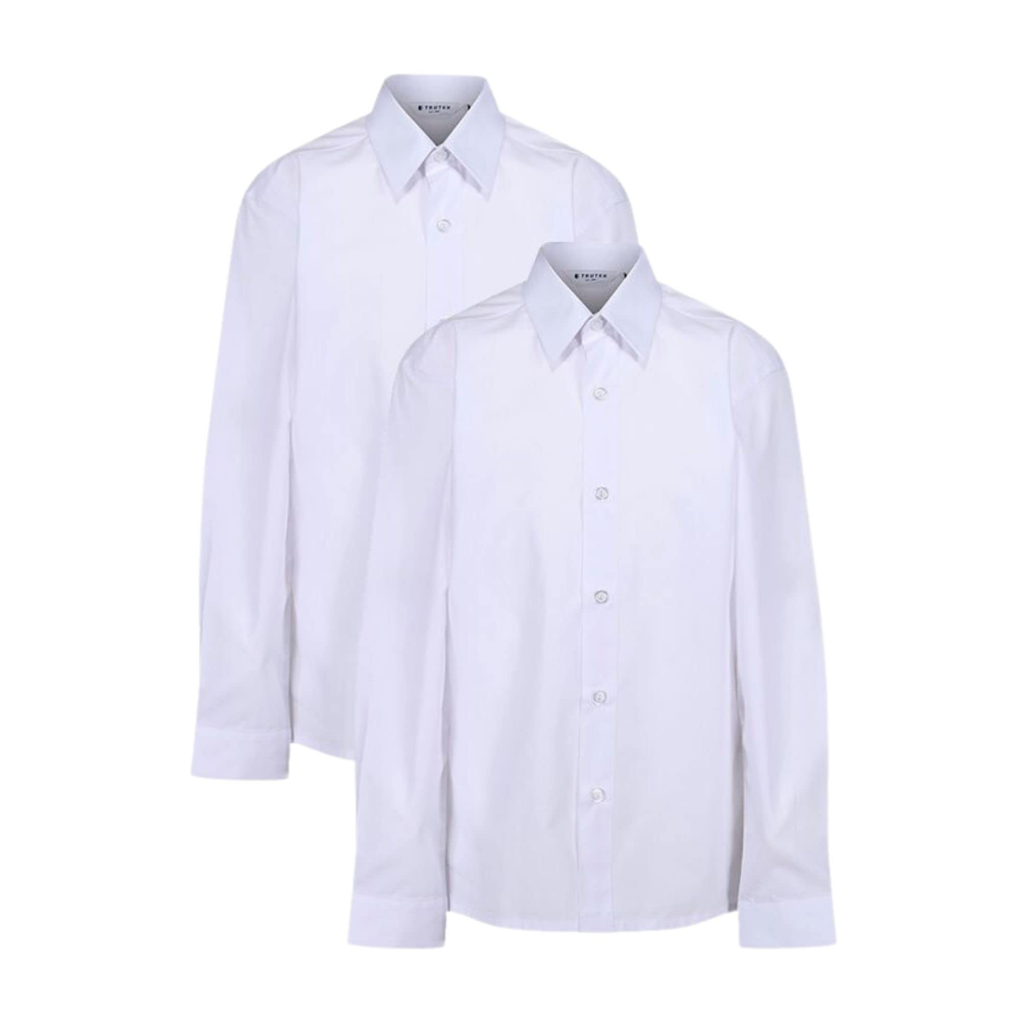 Trutex Paquete de 2 Camisas Escolares Blancas de Manga Larga para Niños (7-16+ Años) Camisas Blancas Slim Fit para Niños, Camisas Blancas para Niños Easy Iron, Camisa Blanca con Botones para