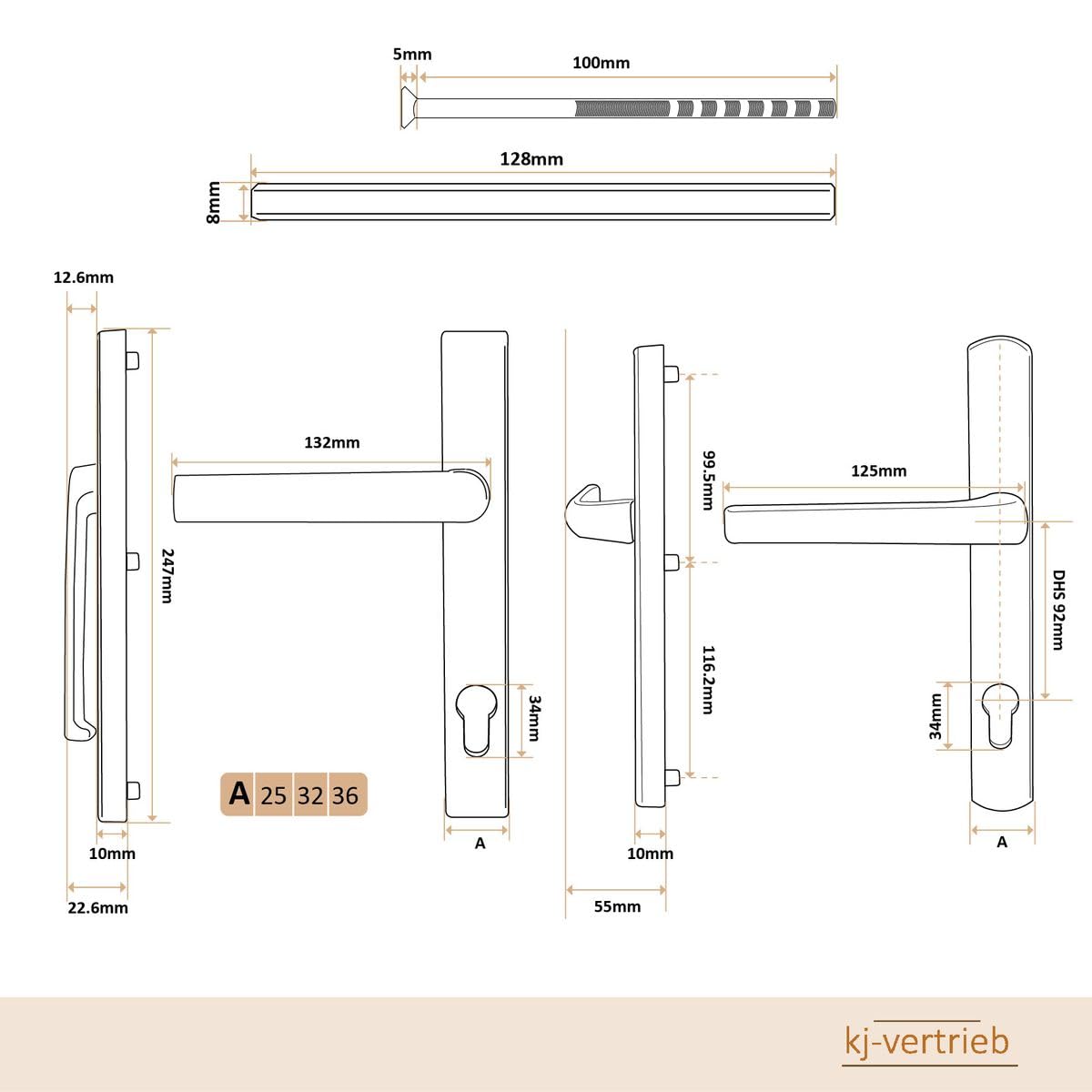 Premium Drückergarnitur Victory DHS 92mm - Rechteckig - Griff-Flachgriff, Farbe:Weiß RAL 9016, Schildbreite:36mm