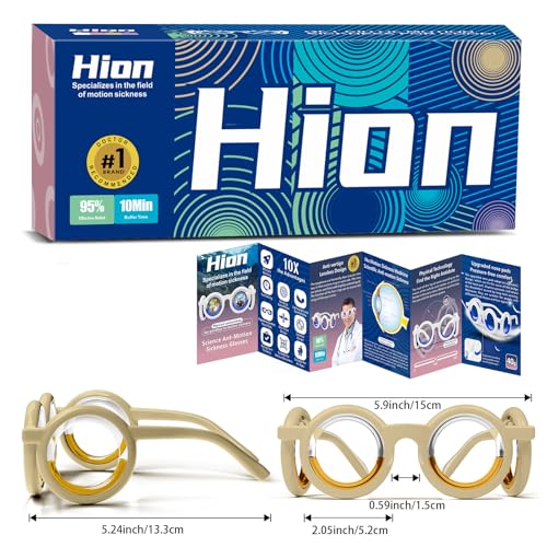 Image of Hion Motion Sickness Glasses,Relieve Carsickness Airsickness Seasickness Ultra-Light Portable Nausea Vertigo Glasses, No Lens Liquid Glasses for Adults or Kids(Cream-2Pairs)