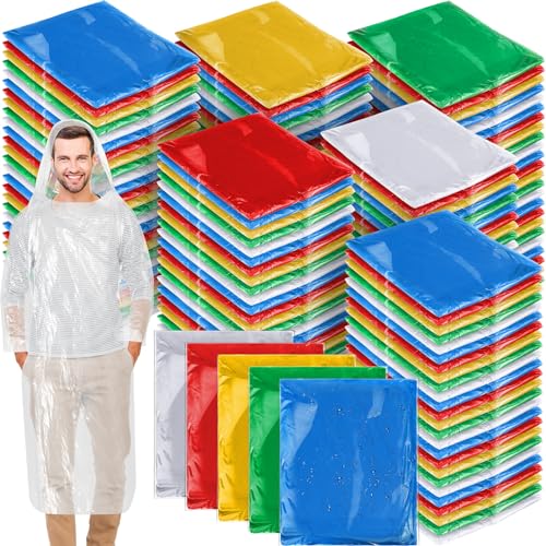 Handepo 150 Pack of Adult Rain Ponchos with Hood, Disposable Rain Ponchos, Plastic Raincoat Poncho for Adult