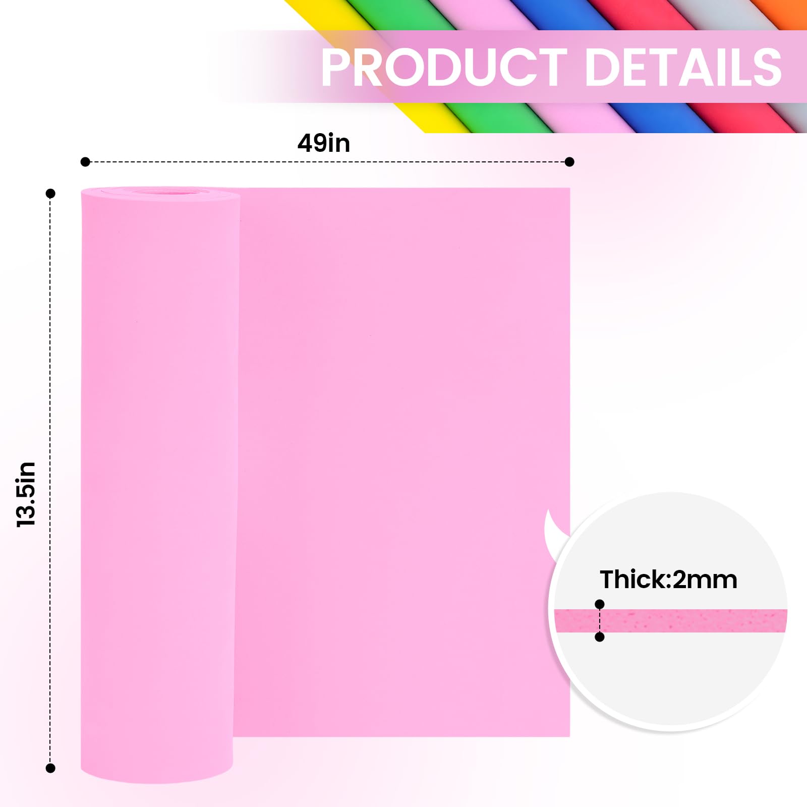 Do²ping Pink Eva Foam Sheets roll, 2mm eva Craft Foam 49''x13.5'' High Density 86kg/m3 for Cosplay