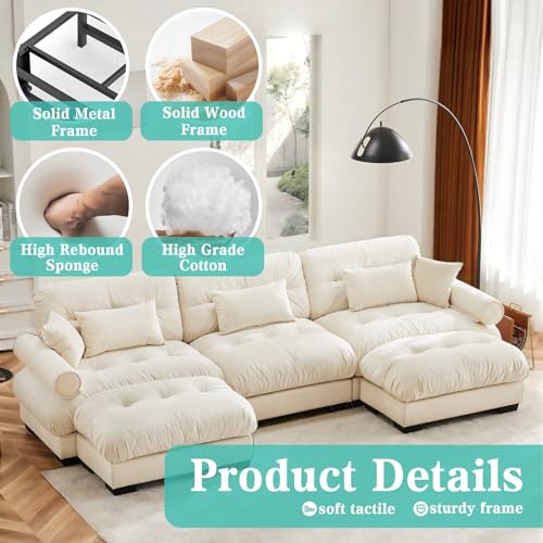 Image of SoarFlash Sectional Sofa Couch, U Shaped Modern Sofa with Solid Wood Legs, Couches Sofas for Living Room Apartment, Comfortable Small Couches for Apartment, Beige
