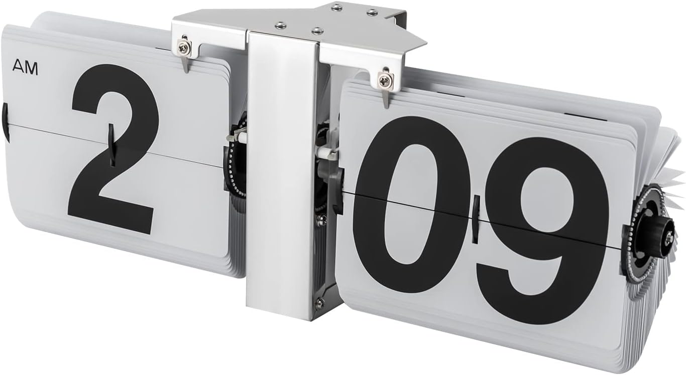 flip Clock, Retro flip Clock, Wall Clock, Tabletop Flip Clock, Battery Operated, Digital Display Screen, Wall-Mounted/Table-top, High Accuracy, Two Types of Installation (White)