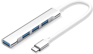 Worparsen USB 3.0 Hub, 4 in 1 USB Hub USB Splitter Adapter, Multi USB Port Expander, USB Expander for Laptop, High Speed Driver-Free Fast Heat Dissipation Portable Type-C Docking Station Silver A