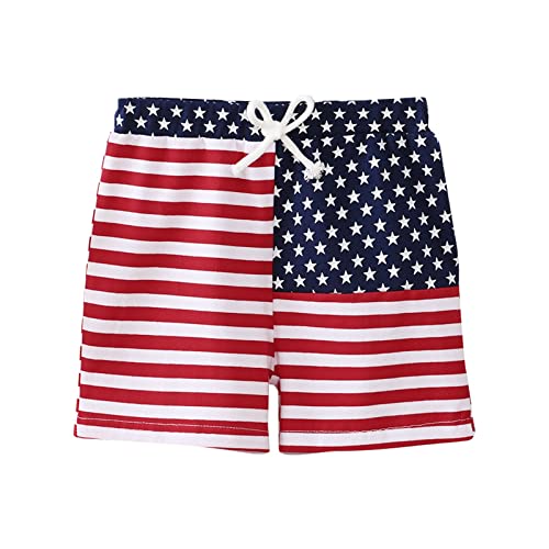 Toddler Boys Casual Shorts American Flag Print Pants Boys Cotton Elastic Waist Shorts with Drawstring Jogger Pants