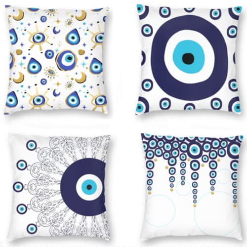Morjakey Fundas de almohada Evil Eye, fundas de cojines decorativos, funda de cojín decorativa juego de 4 para sofá retro, fundas de almohada de tela suave para sala de estar decoración al aire libre Cover