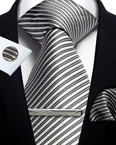 Image of Striped Plaid Polka Dot Mens Tie Formal Necktie Pocket Squares Ties Clips Cufflinks Classic for Men Set