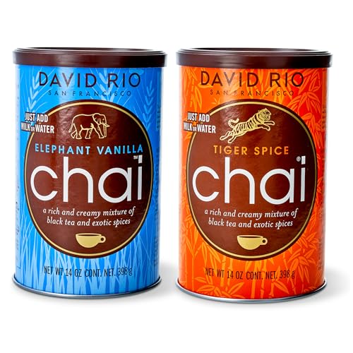 David Rio Chai Set I 2 Dosen I Chai Latte Pulver I köstliches Duo (Elephant Vanilla 398 g Tiger Spice Chai Set 398 g Dose)