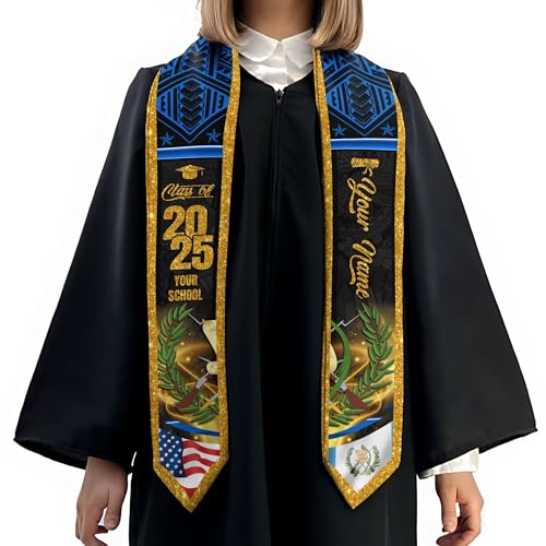 MonkeyVan Personalized Graduation Stole for Guatemalan Senior, Guatemala Flag Graduation Sash Class of 2025 Grad Gifts S54