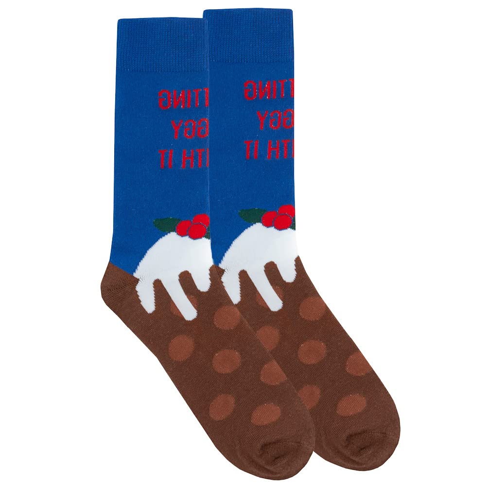 Metzuyan Men's Figgy - 1 Pair Novelty Cotton Rich Xmas Christmas Rude Funny Slogan Socks Mid Calf Size Uk 6-11