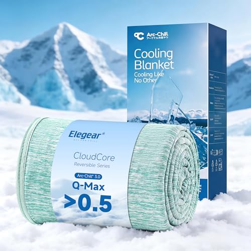 Image of Elegear Arc-Chill 3.0 Cooling Blanket for Hot Sleepers, Queen Size, Green | Q-Max>0.5 Cooling Fabric, Absorbs Heat to Keep Body Cool, Breathable Summer Blankets for Night Sweats & Menopause, 79 inchx86 inch