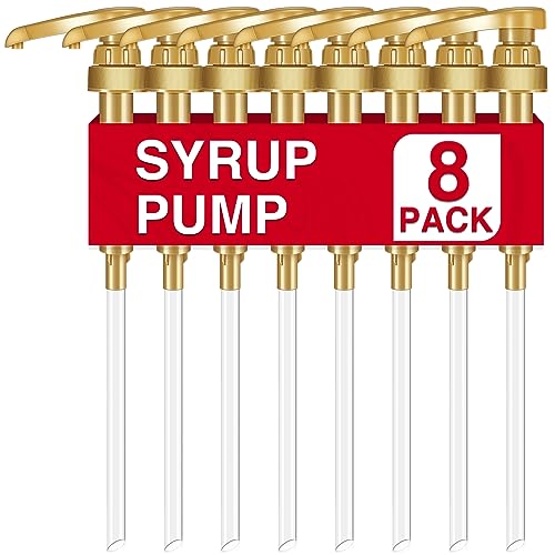 Image of VOISEN Coffee Syrup Pumps, 8 Pack Gold Syrup Pump, Skinny Syrup Pump for 750ml 25.4oz Syrup Bottle, Syrup Pump Dispenser for Kitchen Dinning Coffee Bar Drinking Mixes,Davinci,Jordans