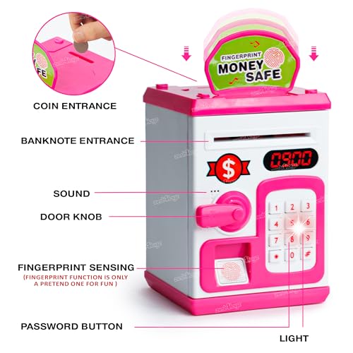 Image of Zest 4 Toyz Piggy Bank with Lock Code Money Saving Coin Bank Automatic Roll Money ATM Bank Birthday Return Gift for Kids(Pink)