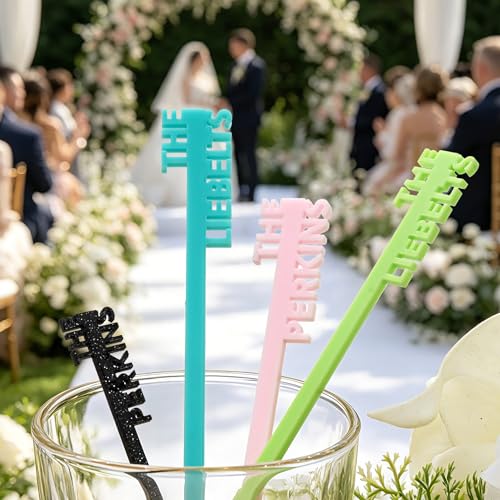 callie moment Personalized Multicolor Drink Stirrers Custom Acrylic Cocktail Party Swizzle Sticks with Name Stirrer For Birthday Wedding Party Drink Charms Bar Cocktail Tags 15-200Pcs