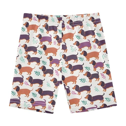Colorful Dachshund Print Girls Shorts Elastic Waist Sports Shorts Girls Leggings Pants for 4-10 Years