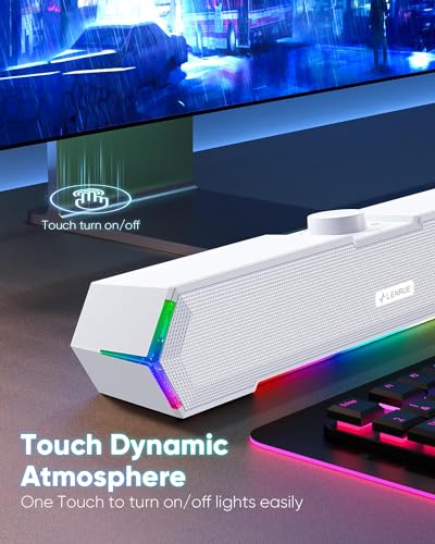 Image of LENRUE G11 Computer Speakers for Desktop, Touch Lights PC Speakers with Surge Clear Sound, USB C /USB Powered, AUX Audio for Computer Desktop PC Laptop Desk (White)