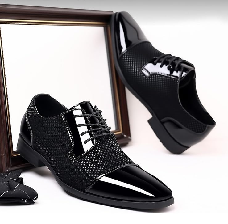 Men's Shiny Patent Leather Tuxedo Shoes Comfortable Business Classic Lace-up Formal Oxfords Shoes Pointed Toe Derby Shoes3