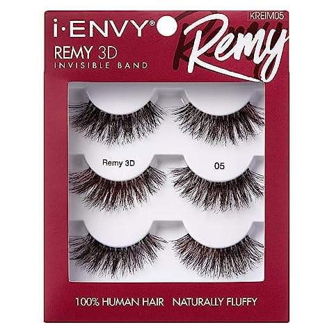 i-ENVY False Lashes, Remy 3D Lashes Value Pack 100% Human Hair Natural Fluffy Wispy Invisible Band Seamless Look Reusable Eyelashes (05) Cover