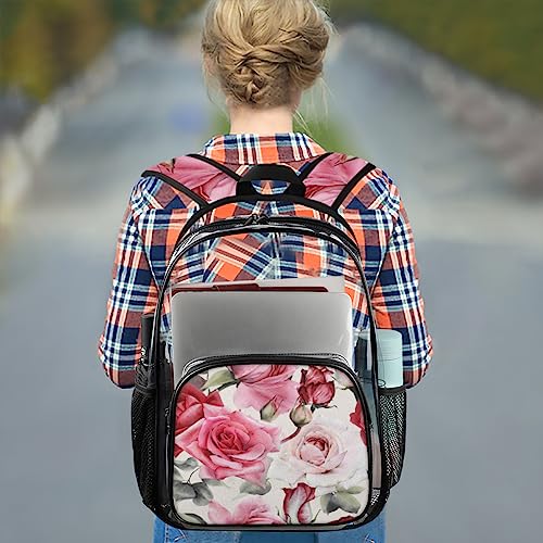 Vintage Floral Theme Clear Backpack, Clear Backpack Stadium Approved, PVC Backpack, Clear Backpacks for Adults, Clear Backpack Heavy Duty, Clear Bag, for Work Security Travel College3