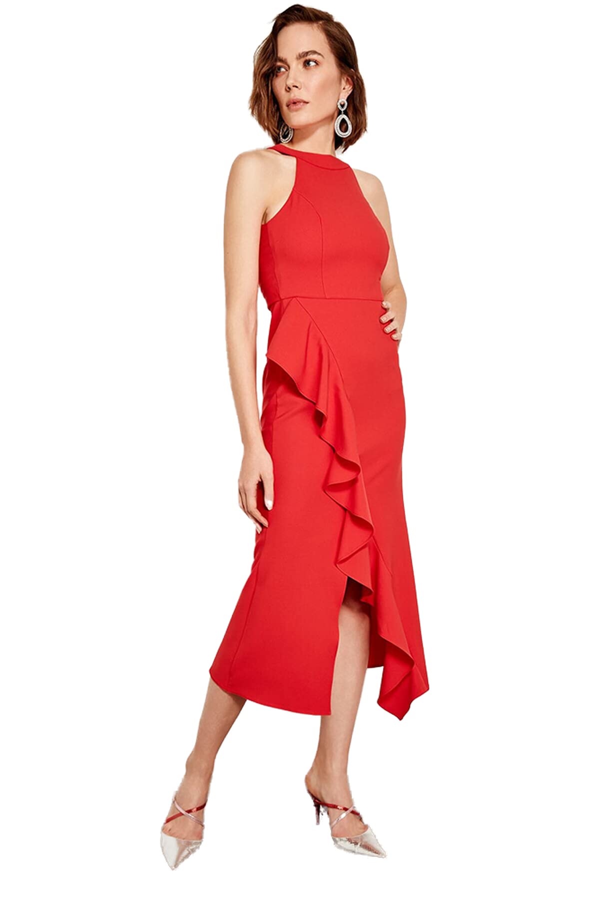 Trendyol FeMan Midi Wrapover Fitted Woven Dress