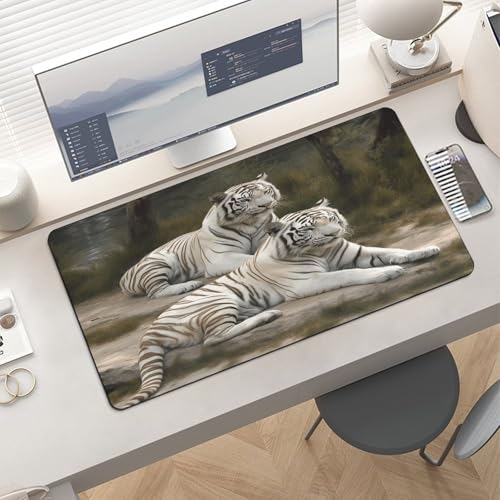 White Tigers alfombrilla grande para ratón, antideslizante miniatura 6