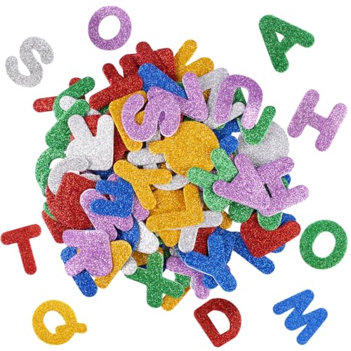 Xyvor 78 Piezas Pegatinas Letras Espuma Purpurina 4 cm, Pegatinas Letras Espuma A a Z para Pintura, Decoración, Envoltura De Regalos, Manualidades y Enseñanza Escolar (6 Colores, Colores Aleatorios)