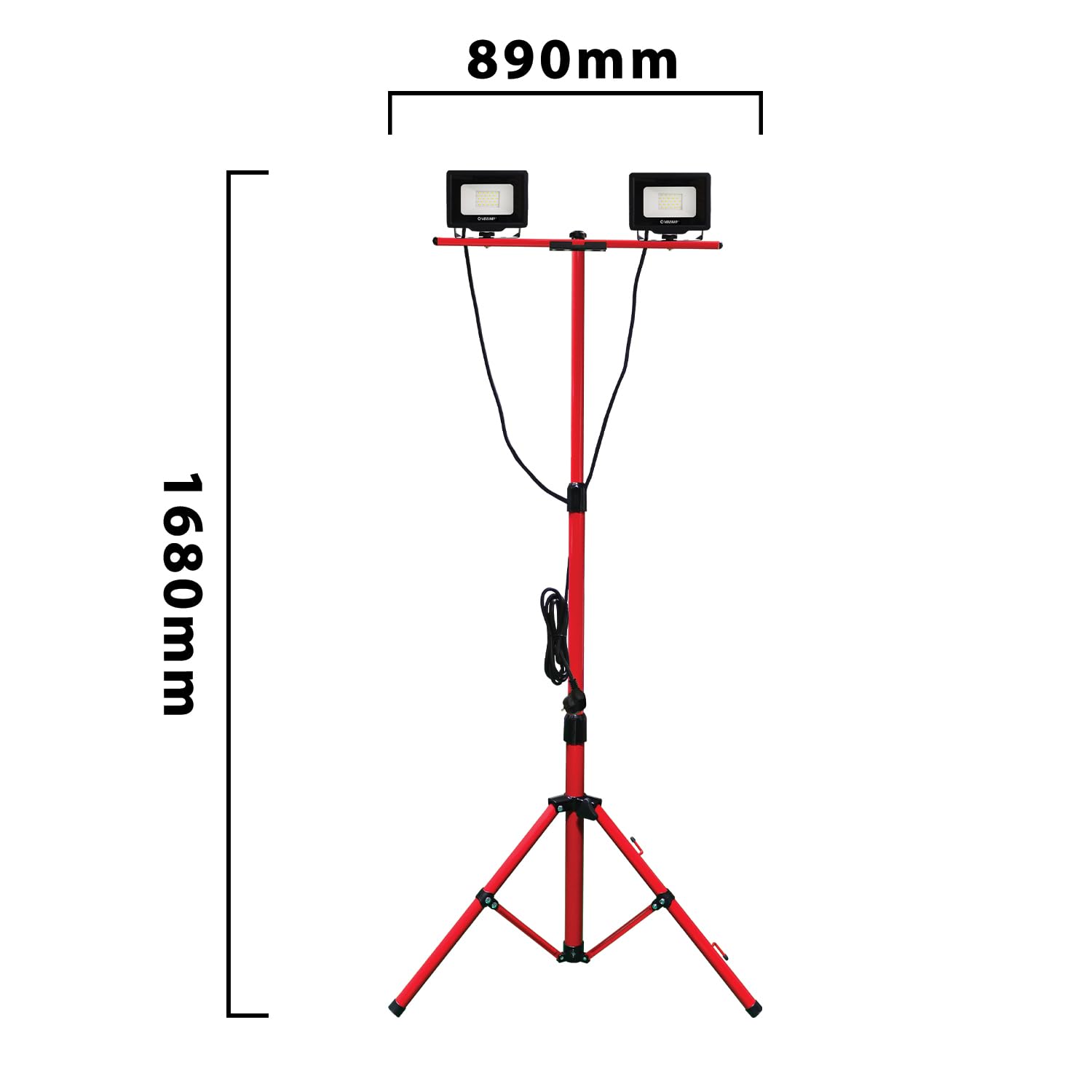 Velamp IS747-3 Proiettore LED Su Treppiede – 2 X 20W, 3200lm, 6500K, Altezza Fino A 176cm, IP65, Per Esterno
