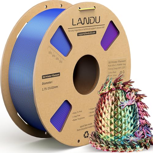 Image of LANDU Silk Tri-Color PLA Filament 1.75mm 1Kg, Triple Color Silk PLA Filament, Silk Rainbow PLA Filament, Neatly Wound 3D Printer Filament, 3 in 1 Multi Color Filament + /-0.02mm, Silk Red Yellow Blue