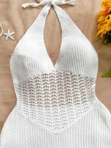 Image of GORGLITTER Women's Crochet Dresses Sexy Hollow Out Tie Backless Sleeveless Bodycon Sundress