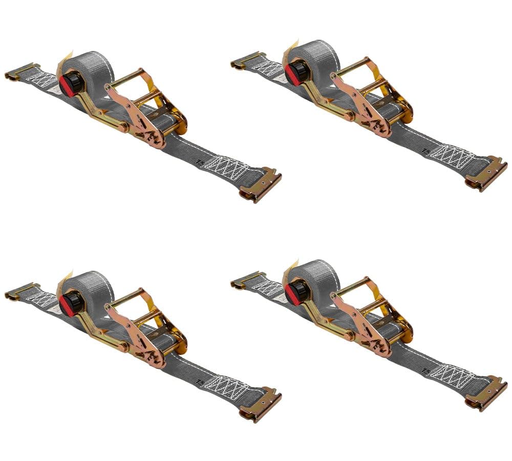 Mytee Products 4 Pk 2'' x 16' Rocker Winder Auto Retractable Ratchet Straps for E-Track - Retractable Tie Down Straps with 4,500 lbs BS - Self Ratcheting Strap for Boat, Jet Ski, ATVs - Gray