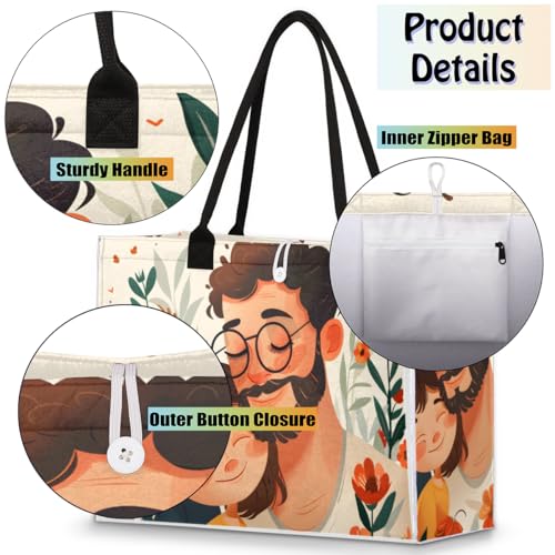 Father Daughter Flower Tote Bag for Women Large Beach Bag Reusable Tote Bags for Work Travel Beach Shopping4