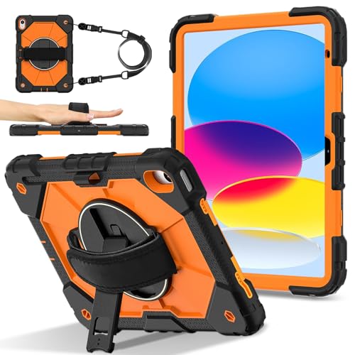 Coque antichoc iPad 11G 2025 et 10G 10.9 - Étui orange robuste avec bandoulière