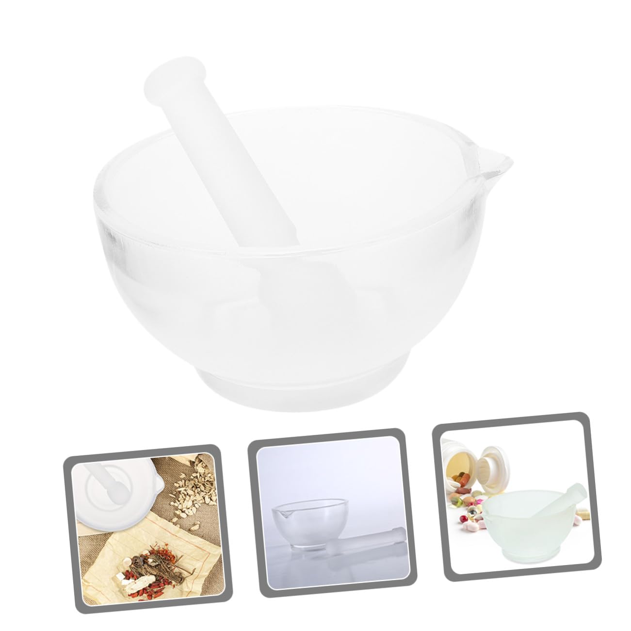 Glass Mortar and Pestle Ergonomic Seasoning Grinding Bowl for Kitchen and Medicine Crushing Comfortable Hold Smooth Surface Easy to Use and Store for Spices and Pills