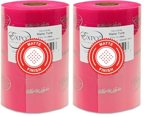 Image of Expo International Decorative Matte Tulle, Roll /Spool of 6 Inch x 100 Yards, Polyester-Made Tulle Fabric, Matte Finish, Lightweight, Versatile, Washable, Easy-to-Use, Fuchsia (Pack of 2)