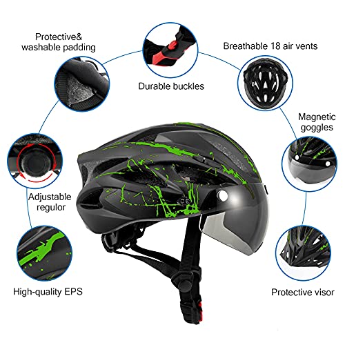 Bicycle Helmet for Adults with Magnetic Goggles Visor Breathable Road Bike Helmet Mountain & Road Bicycle Helmets Adjustable Size Adult Cycling Helmets for Men Women(56-62cm) - Image 5