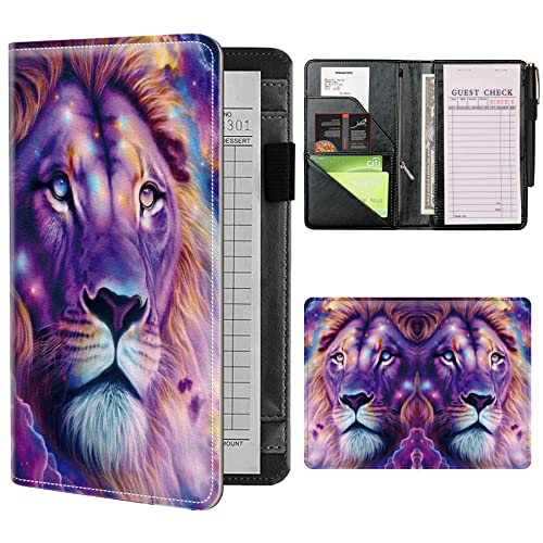 Server Books for Waitress Waiter with Zipper Pocket, Nebula Lion Leather Server Pads Waitstaff Organizer Guest Check Presenters Server Wallet Money Holder Pouch Fit Apron
