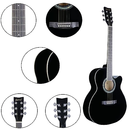 Image of Juarez JRZ40C /BK 40-Inch Cutaway Acoustic Guitar with Dual Action Truss Rod, Gigbag, Picks, String Set, Strap - Black