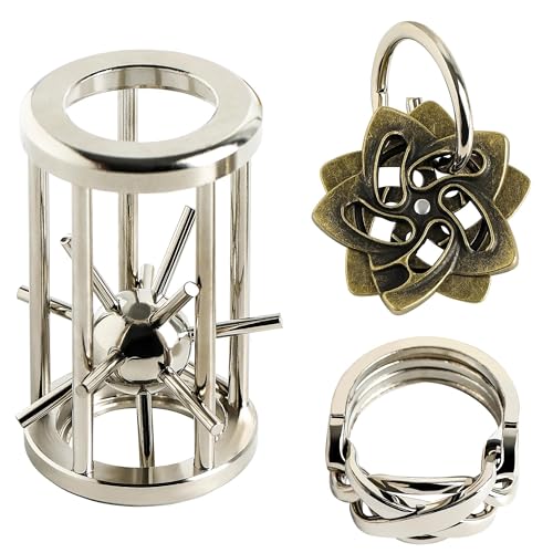 Metal Brain Teasers Puzzles Kit - 3 PCS Alloy Unlock Interlock Cast Coils Puzzle Game Toys for Adults Mind IQ Logic Test Disentanglement Games Office...
