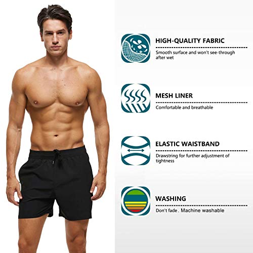 Image of Tyhengta Men's Swim Trunks Quick Dry Beach Shorts with Zipper Pockets and Mesh Lining