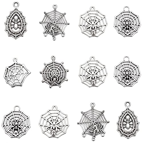 95g Mixed Style Antique Silver Spider Web Charms Pendant Halloween Gift Bracelets Necklace Jewelry Findings Jewelry Making Craft DIY (a-1083)