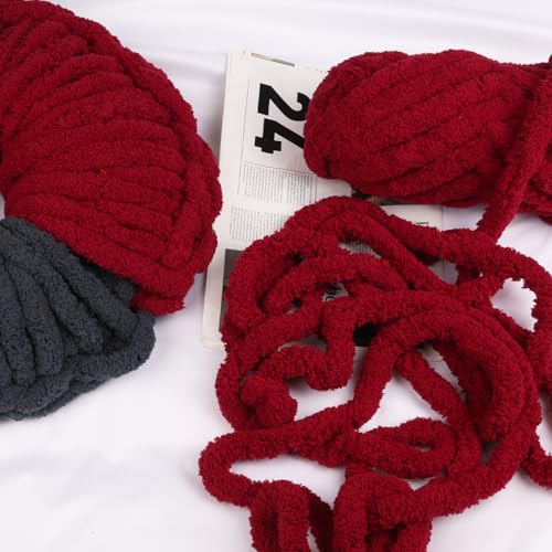 Image of 8 Packs Jumbo Chunky Chenille Yarn - 1820g(64oz) 254 Yards (761ft) Bulky Yarn - Chunky Yarn for Hand Knitting Blanket,Cushions, Pet Bed - Soft and Durable(Wine Red)