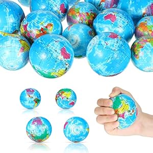 40 Pcs Globe Stress Ball World Earth Stress Balls, 3 Inch 2.5 Inch Mini Foam Stress Balls for Adults Teens Finger Exercise, Globe Pattern Educational Stress Balls Small Earth Day Party Favors