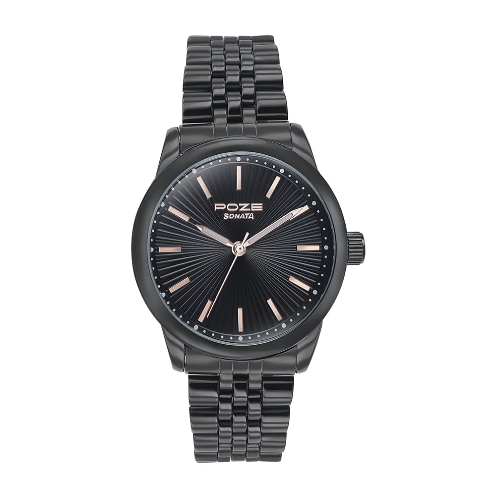 Sonata Poze Quartz Black Dial Black Metal Strap for Men-SP70040NM01W-image-29