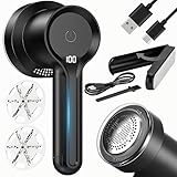 Retoo Afeitadora eléctrica para quitar pelusas para todas las telas, ropa, afeitadora de telas, 5 W, 3 velocidades, pantalla LED, cable de carga recargable, cepillo de limpieza USB-C, color negro
