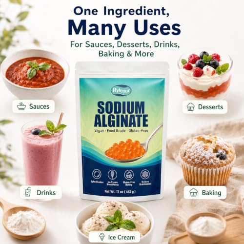 Image of 17 oz Pure Sodium Alginate Powder Food Grade - Thickener & Gelling Agent for Spherification Caviar, Desserts, Meat Products, Dairy Alternatives | Vegan, Gluten-Free, Keto-Friendly, Chefs (17 oz (482 g))