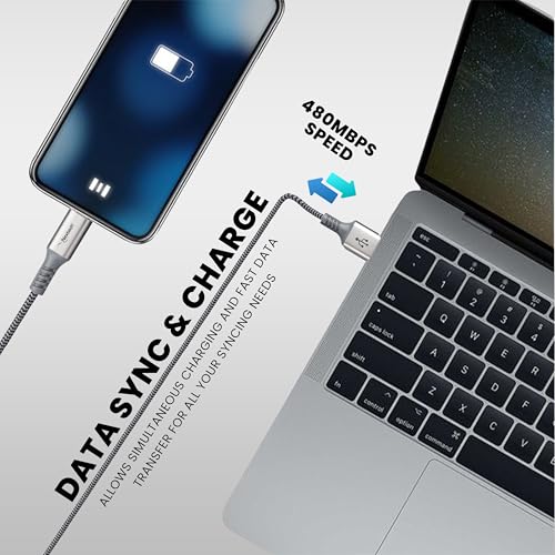 Image of Nextech USB A Male to Micro Sync & Charge Cable (3 Meter) | Fast Charging 3M Braided Micro USB Cable for Smartphones, Tablets & Other Micro USB Devices, Grey