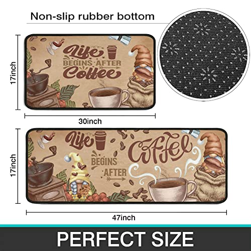 Ideasonna Coffee Kitchen Rugs Sets Of 2, Coffee Rugs For Kitchen, Brown Kitchen Rug Washable Non-Slip Kitchen Mats For Floor 2 Piece Coffee Decorations For Kitchen #TOP6