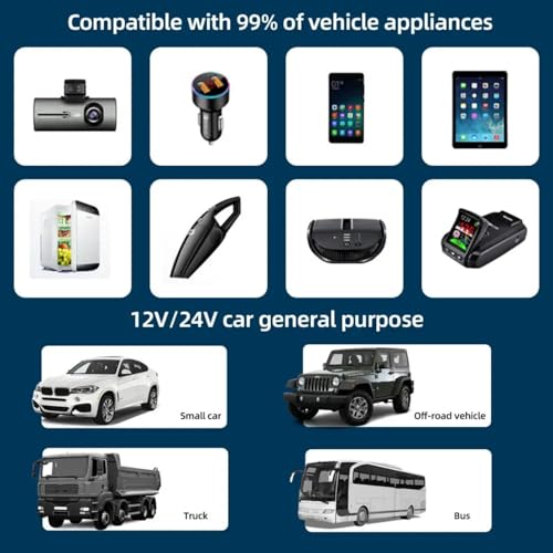 Image of DETACHI Car Charger 3.1A Dual USB Fast Charging Adapter with 12V /24V Socket Lighter Socket Splitter, LED Charging Indicator, Universal Mobile Charger for Phone, GPS, Dash Cam & Car Accessories